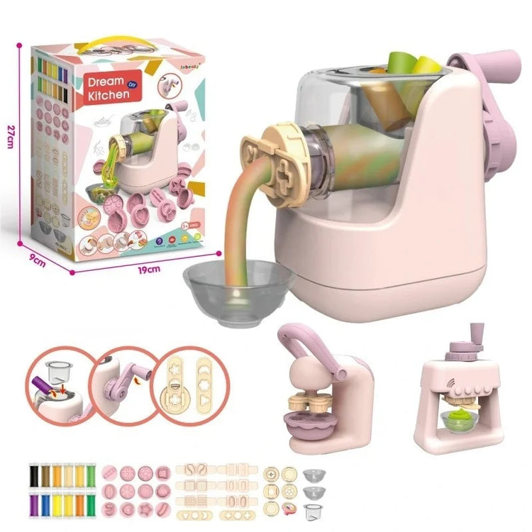 Toddler DIY Clay Craft Set, Noodle Ice Cream Maker Machine with 28 Pcs Molds, Non-Toxic Ultra-Light Clay Playset for Kids Birthd