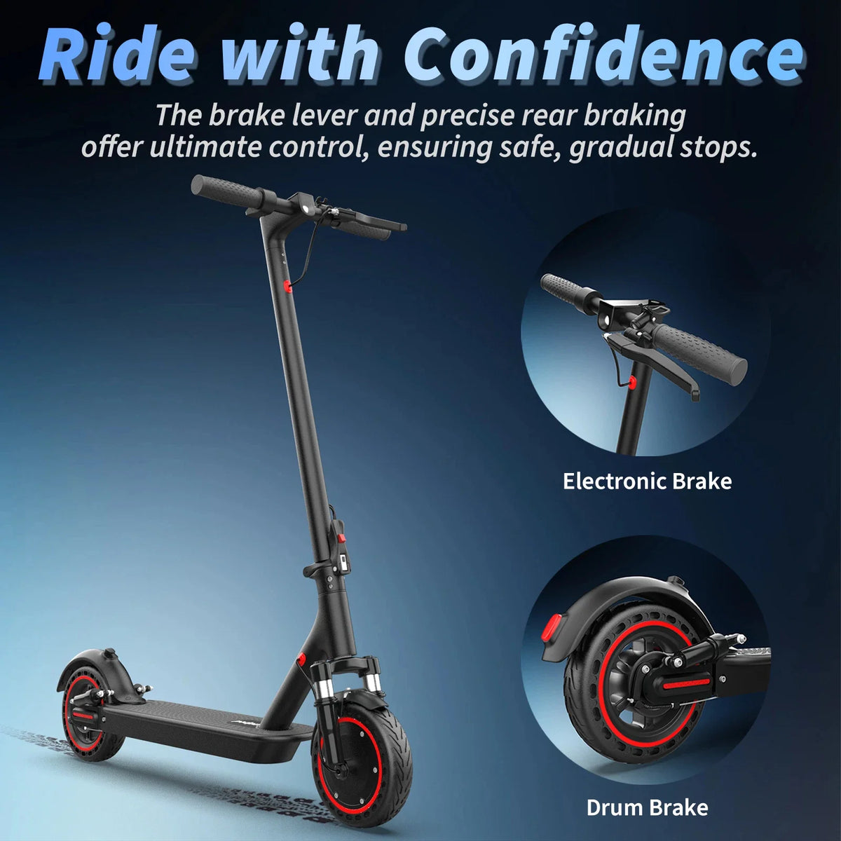 8.5'' Solid Tire Electric Scooter 350W 19mph Max Speed APP Smart Control Dual Suspension 23miles Max Range For City Commuter