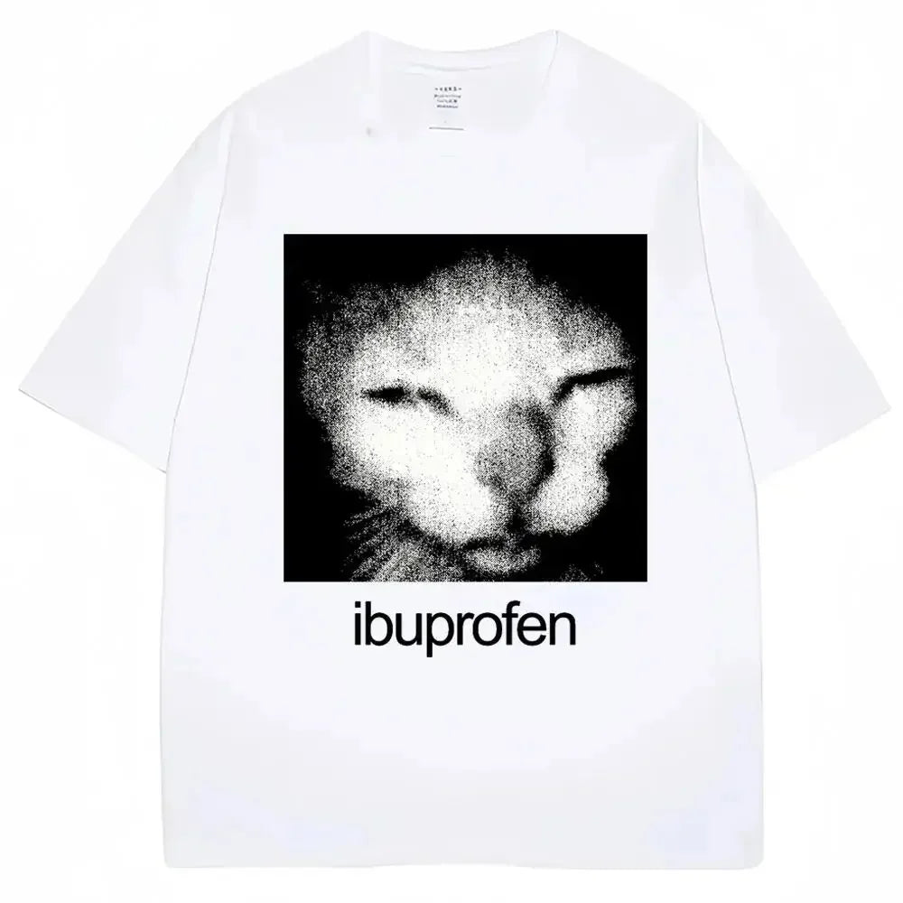 2026 New Design - Fun Ibuprofen Cat Emoticon T-Shirt - Humorous and Fashionable - Cotton Printed Casual T-Shirt