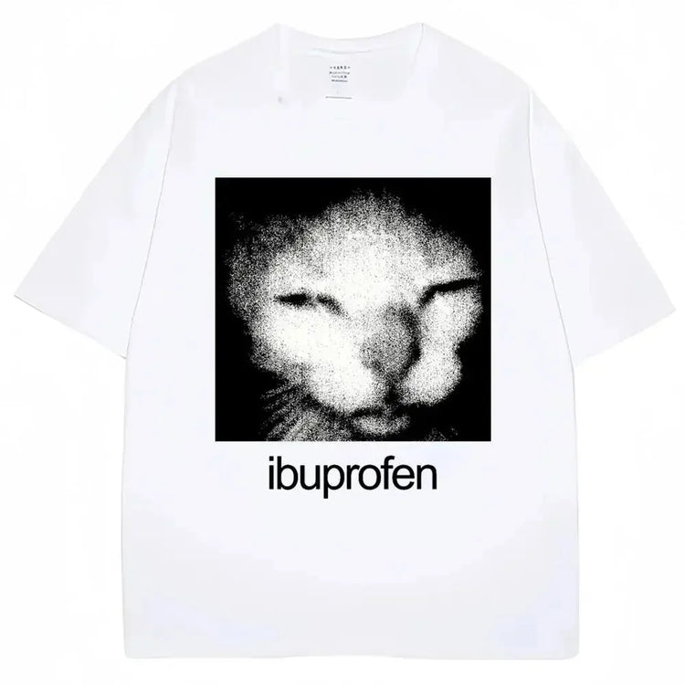 2026 New Design - Fun Ibuprofen Cat Emoticon T-Shirt - Humorous and Fashionable - Cotton Printed Casual T-Shirt