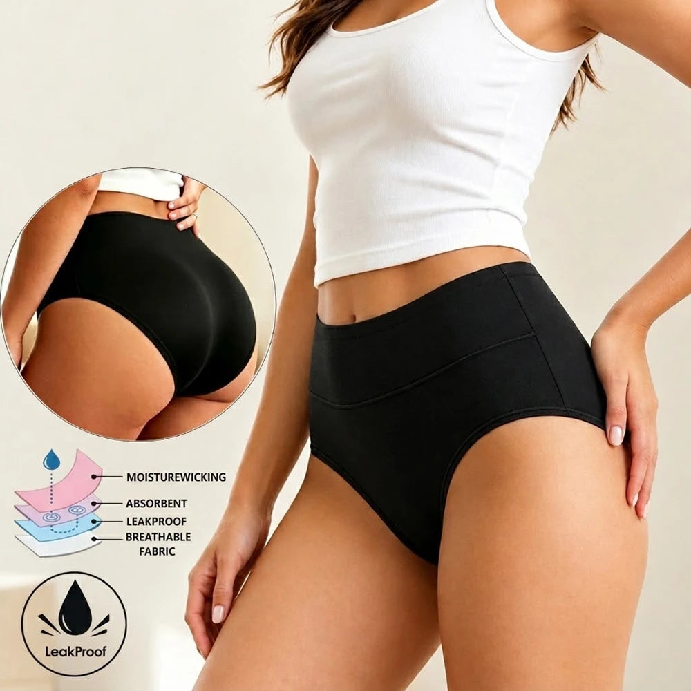 Women's Period Panties High-Waist Cotton Leak-Proof Underwear Girls Breathable Soft Maillard Solid Color Female Briefs Lingerie