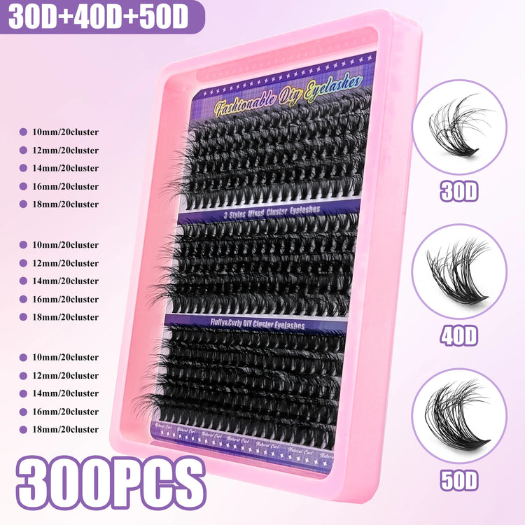 LAKANAKU 168 Fans Diy Cluster Lashes Cat Eye Lashes Invisible Band Premium Mink Manga Lash Clusters