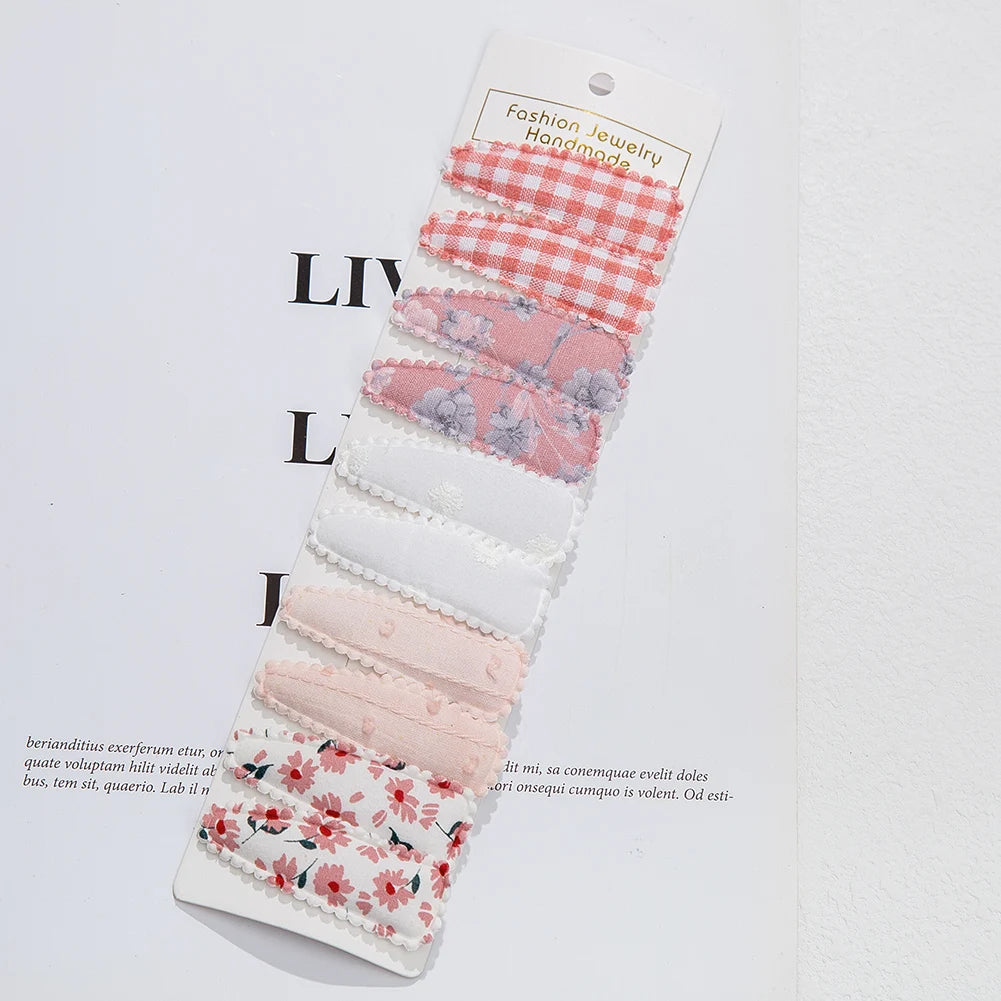 10Pcs/Lot Ins 6cm Flower Print Cotton Alloy Hair Bow Snap Clips Set Fabric Plaid Bobby Hairpins Hairgrips Girls Kids Headwear