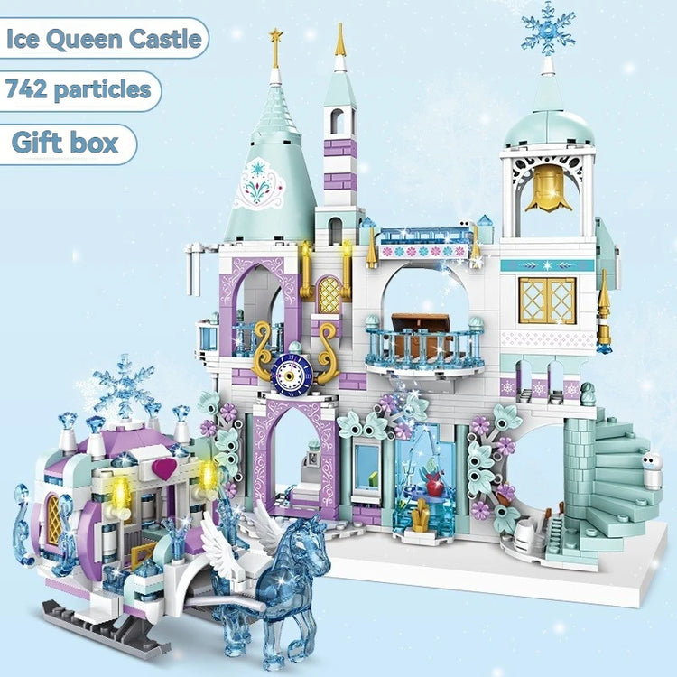 742PCS Friends Princess Luxury Ice Castles Playground House Movies Winter Snow Horse Figures Building Blocks Toy for Girls Kids