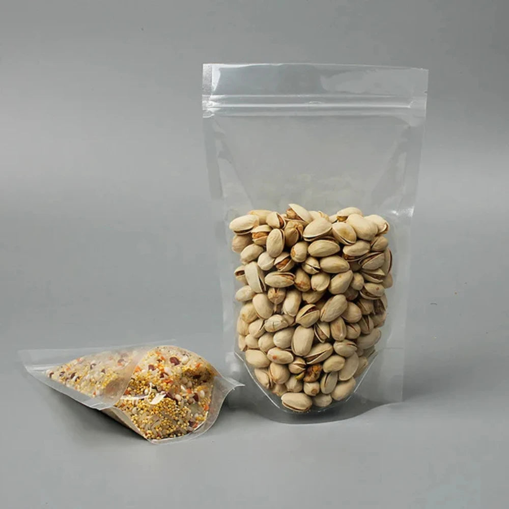 100Pcs Resealable High Clear Stand Up Plastic Zipper Bags Perfect for Snacks Candy Coffee Dried Fruits Gifts Storage Pouches
