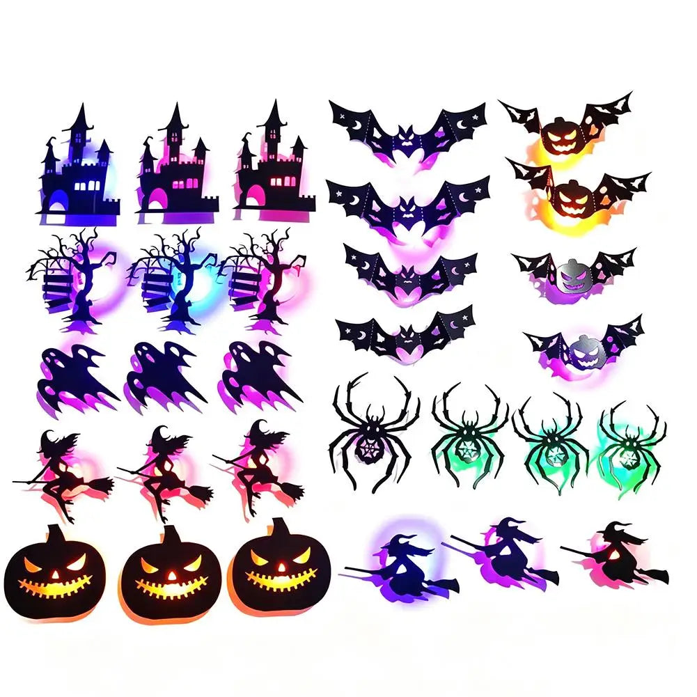 Halloween LED Wall Sticker Light Set Glowing Bat Ghost Silhouette Decals Flickering Creepy Party Decoration ﻿