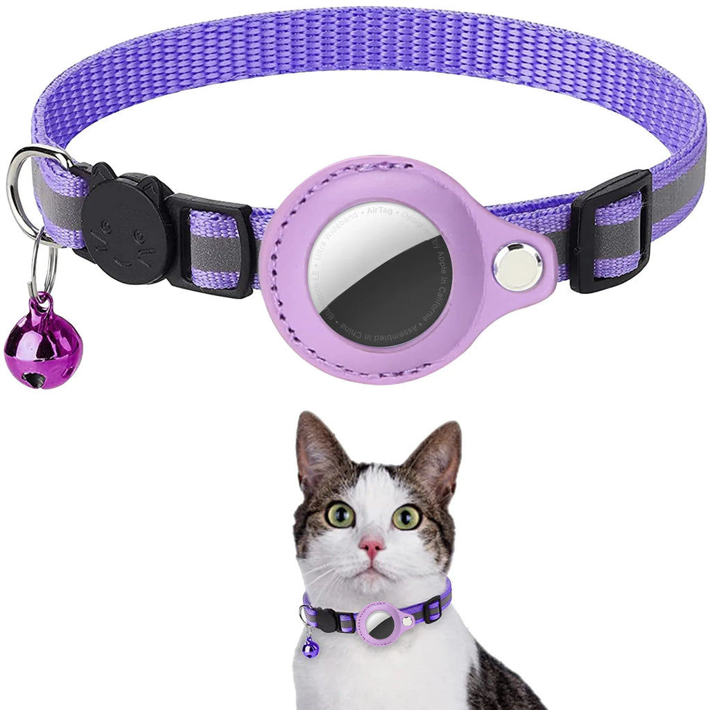 Cat AirTag Holder Collar Breakaway Reflective Strips Adjustable Kitten Collar Waterproof Cat Bell Collar Pet Air Tag Case