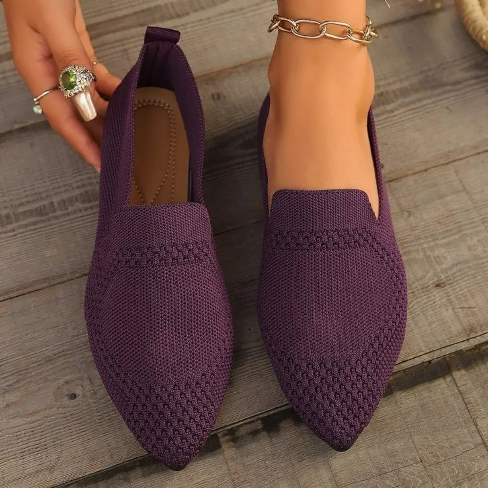 Autumn New Outwear Solid Color Oversized Shallow Cut Shoes Women's Knitted Comfort Flat Shoes Women