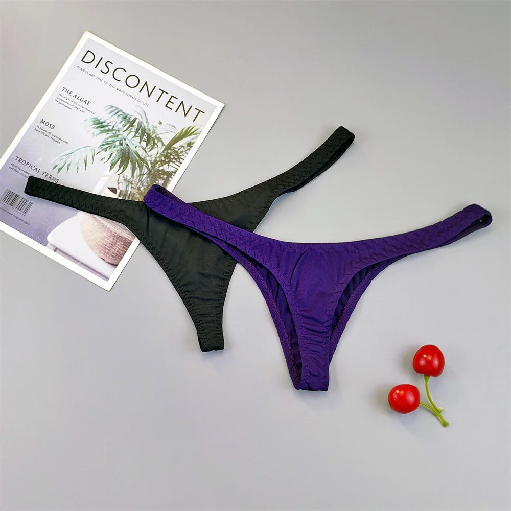 2Pcs Sexy Mini Micro Thongs Low Waist Seamless Female Underpants Comfortable Solid Bikini Underwear Women G String