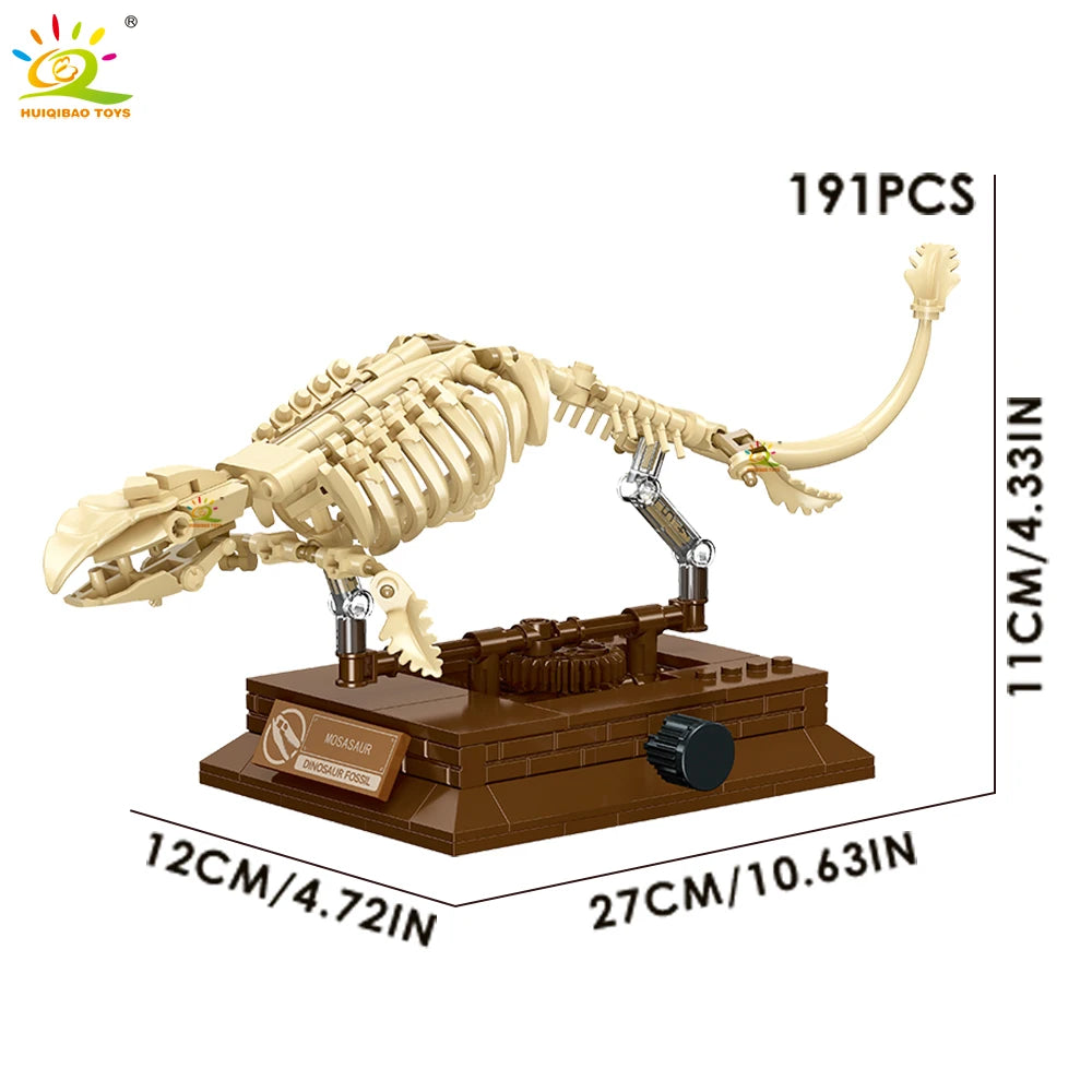 HUIQIBAO Dinosaur Skeleton Fossil Model Building Blocks Triceratops Velociraptor Dino Jurassic Series Bricks for Children Toy