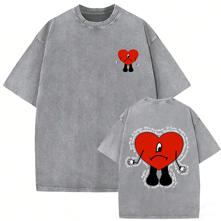 Rapper Bad Bunny Vintage Washed T Shirts Fans Gift Debi Tirar Mas Fotos DTMF Merch T-shirt Men's Women Hip Hop Fashion T-shirts