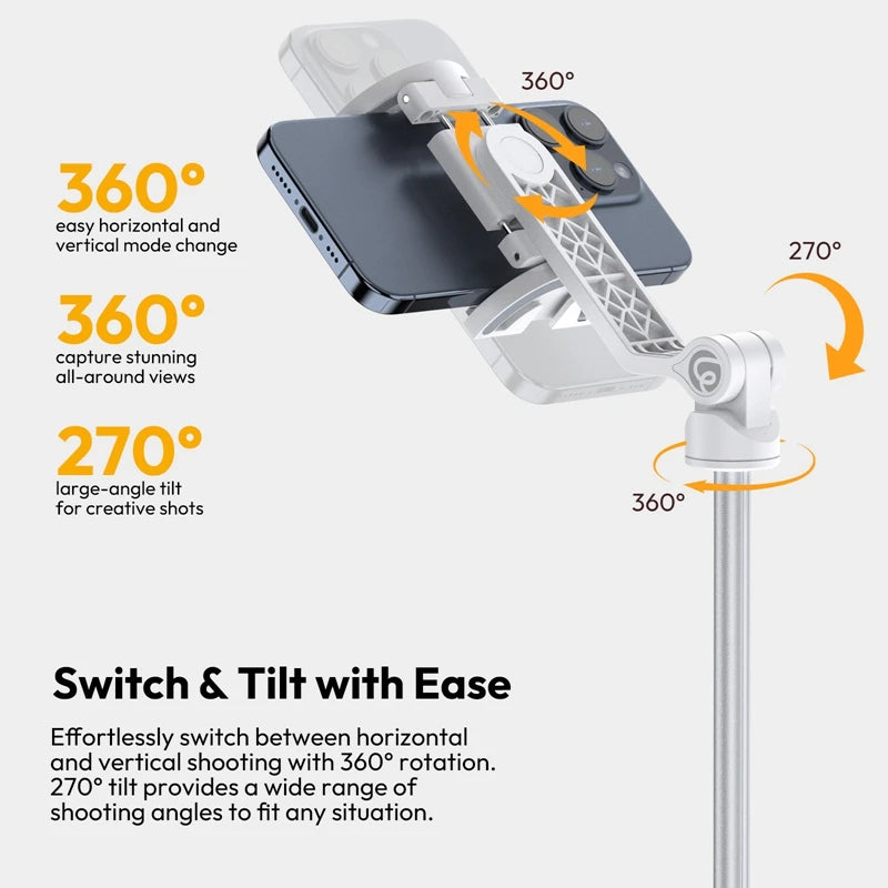 Ulanzi TT88 1.44M Overhead Selfie Stick Phone Tripod with Magnetic Clamp Wireless Remote Extension Tripod for LiveStreaming Vlog