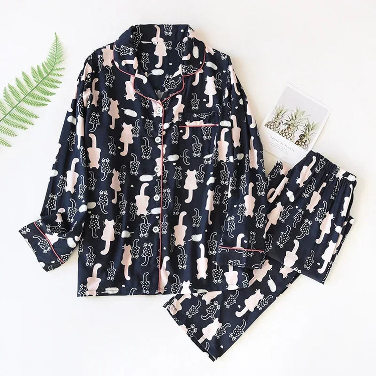 Spring / Summer New 100% Viscose Long-sleeved Trousers Ladies Pajamas Suit 3XL Plus Size Long Sleepwear Women's Home Nightwear