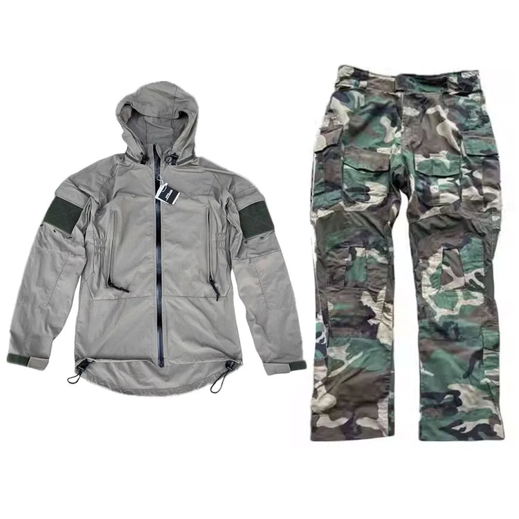 Tactical Tom ORC gray soft shell jacket PCU generation L5 version 160D matte nylon hooded windproof jacket+G3 Woodland pants
