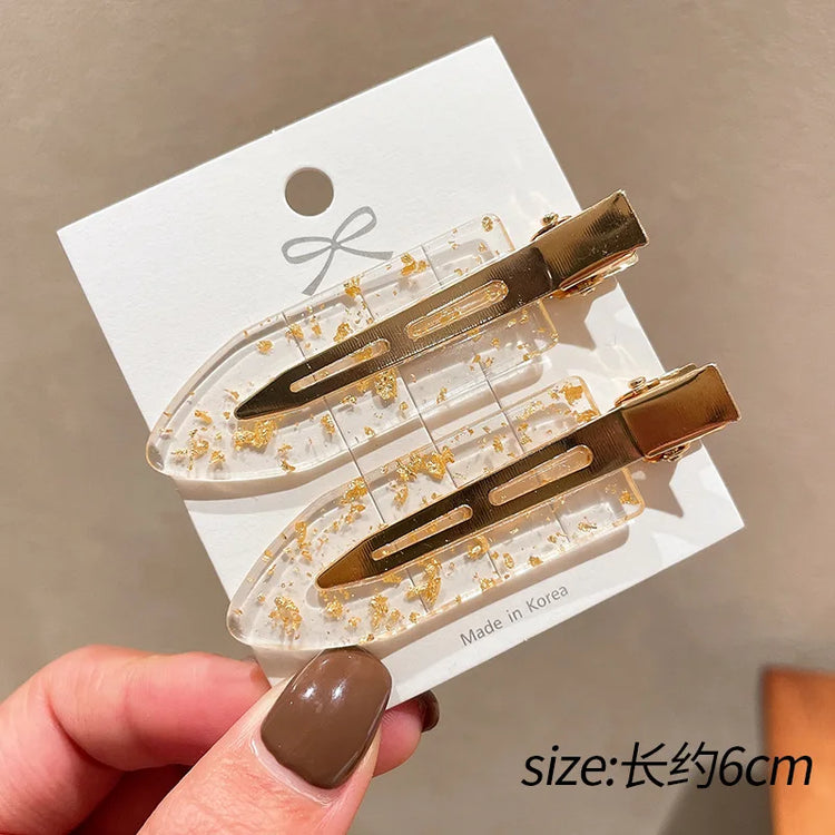 2pcs Simple Sakura Pink Seamless Hair Clip Women Acetate Sheet No Bend Bangs Clip Duckbill Clip Hairpins Hair Styling Tool