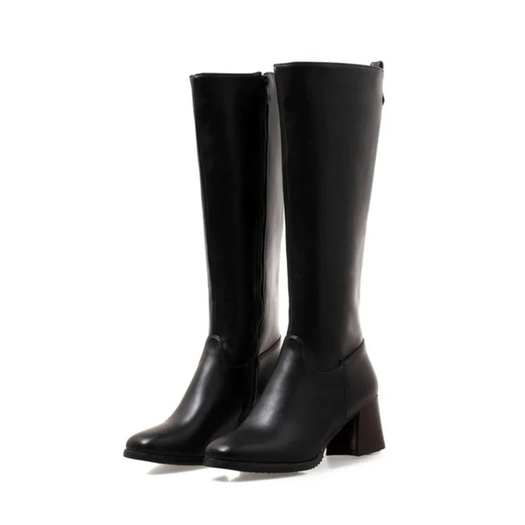 Knee High Boots Women Autumn Winter Full Warm High Heels Square Toe Inner Zipper Long Boots Plus Size 50 51 52 53 54 18-44