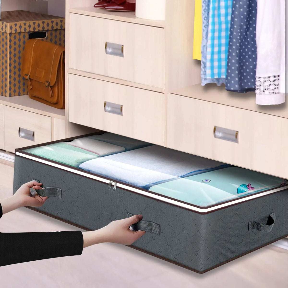 Foldable Under Bed Storage Containers with Clear Window Underbed Toy Organizers and Clothing Storage Bags Closet Storage Bins