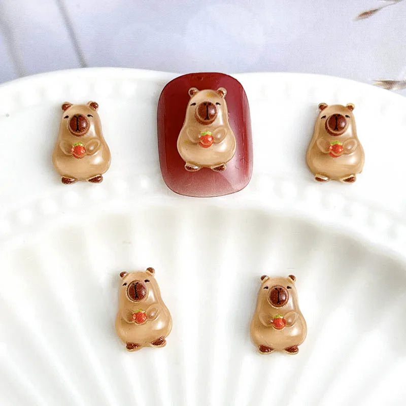 50Pcs Cartoon Cute Resin Capybara Nail Charms Creative Hamster Animal Nail Art Decoration Accessories for DIY Manicure Crafts