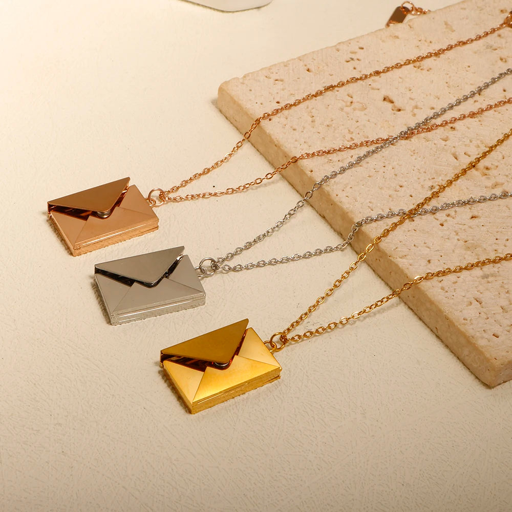 Stainless Steel Envelope Pendant Necklace Metal Waterproof Jewelry For Women
