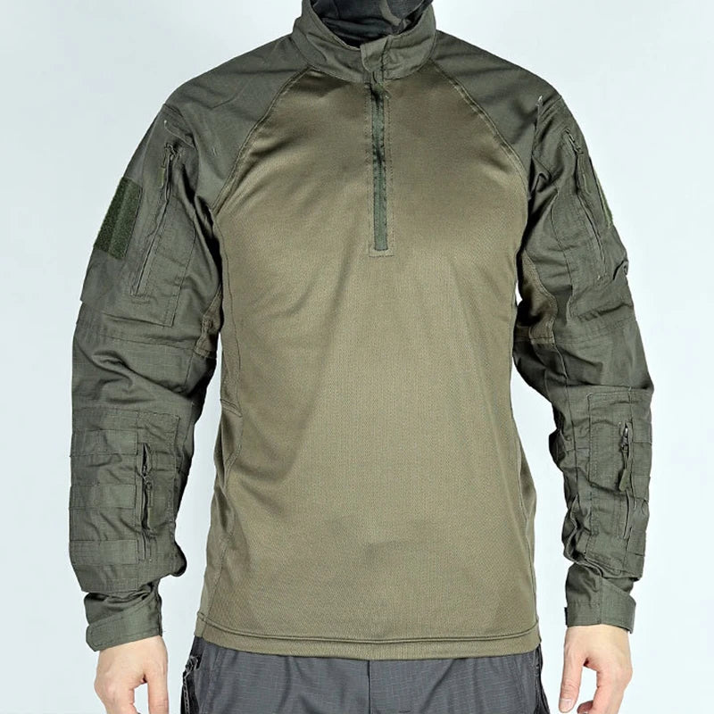 Autumn Tactical Shirt Men Field Training Clothes Breathable Long Sleeve Top Wear-Resistant Outdoor Training Hiking Hunting Shirt