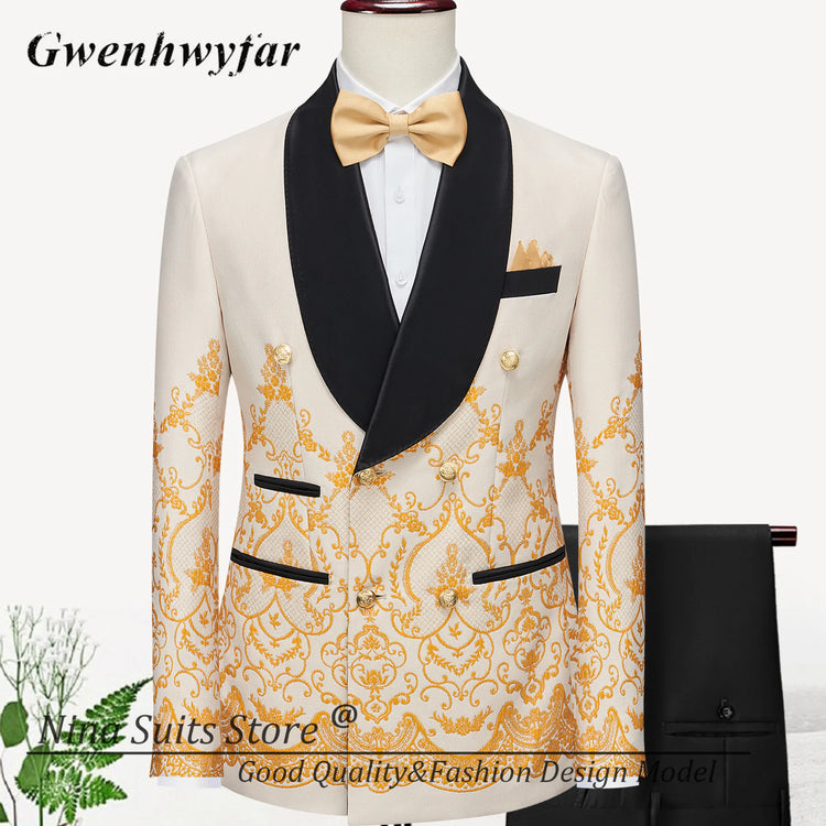 G&N 2026 New Series Men Suits Blazer Beautiful Lilac Purple Floral Pattern Tuxedos 3 Pieces Formal Party Costume Homme Slim Fit