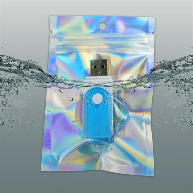 100/10PCS Laser Sealing Bags Plastic Holographic Candy Food Pouch Resealable Necklace Jewelry Gift Packaging Kitchen Storage Bag