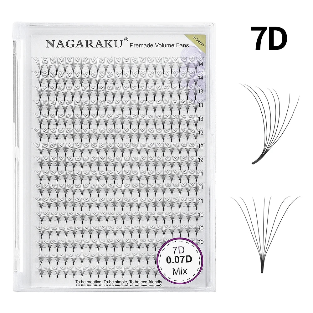 NAGARAKU 320fans Premade Fans Eyelash Extensions All Sizes Pointy Base Volume Sharp Narrow Stem 9-14mm Mix Clusters