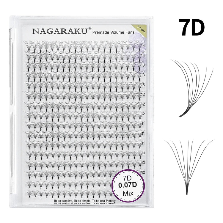 NAGARAKU 320fans Premade Fans Eyelash Extensions All Sizes Pointy Base Volume Sharp Narrow Stem 9-14mm Mix Clusters