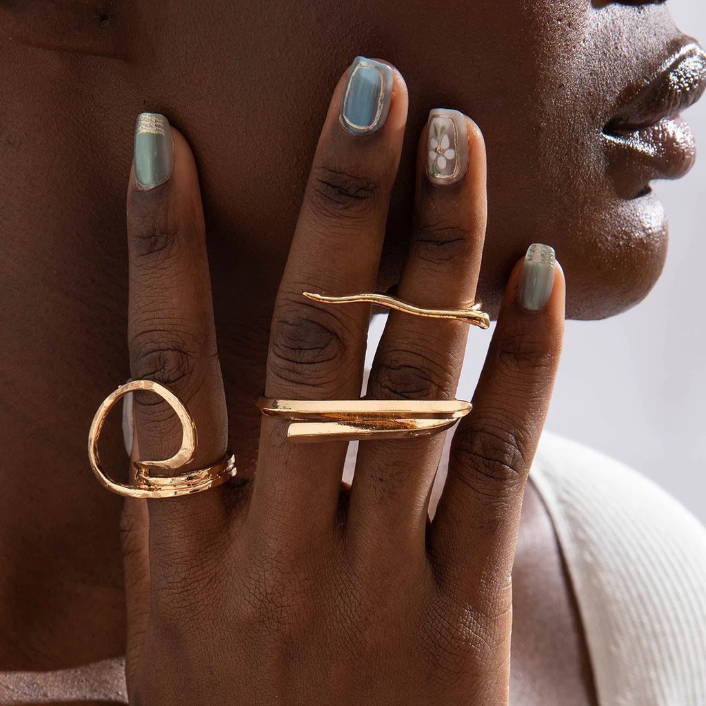Docona Fashion Elegant Stacking Gold Colour Rings Geometric Design Ring Set Accessories Daily Festival Party Gifts 27910