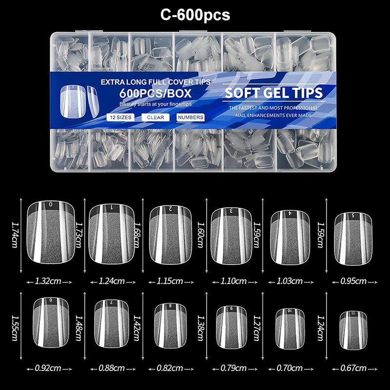 Luxury False Nail Tips Soft Gel Fingertip Semi-matte Capsules Almond French Coffin Full Cover Artificial Fake Nails Extension