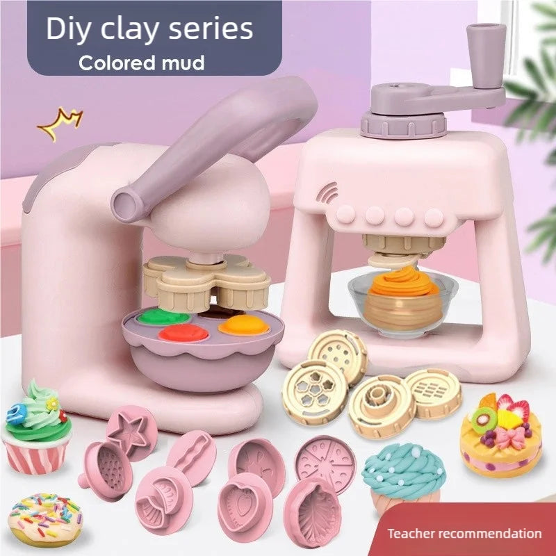 Toddler DIY Clay Craft Set, Noodle Ice Cream Maker Machine with 28 Pcs Molds, Non-Toxic Ultra-Light Clay Playset for Kids Birthd