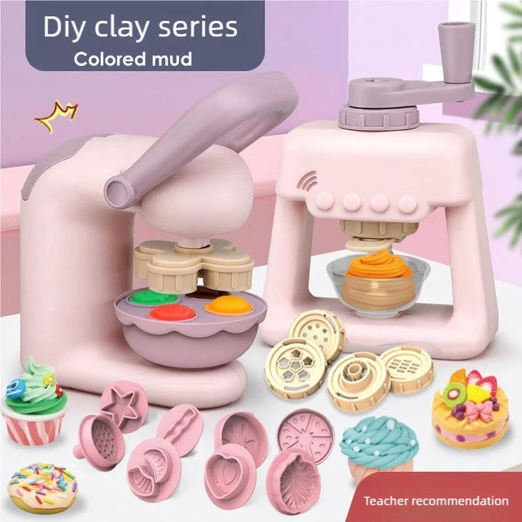 Toddler DIY Clay Craft Set, Noodle Ice Cream Maker Machine with 28 Pcs Molds, Non-Toxic Ultra-Light Clay Playset for Kids Birthd