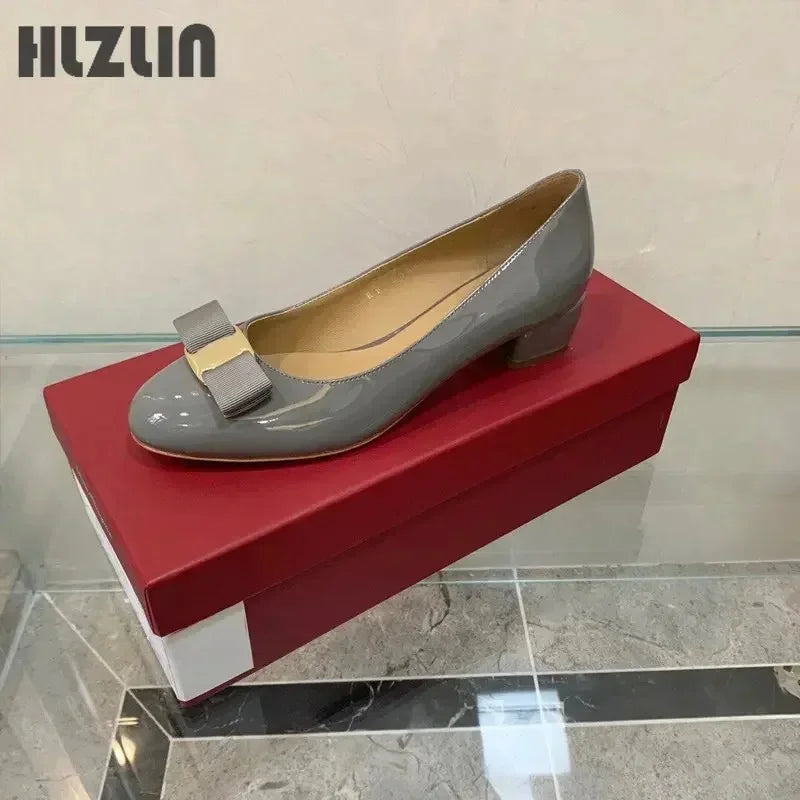 JP GPBD Ballet flats new leather round head shallow bow multifunctional single shoes women's leather bow bow design