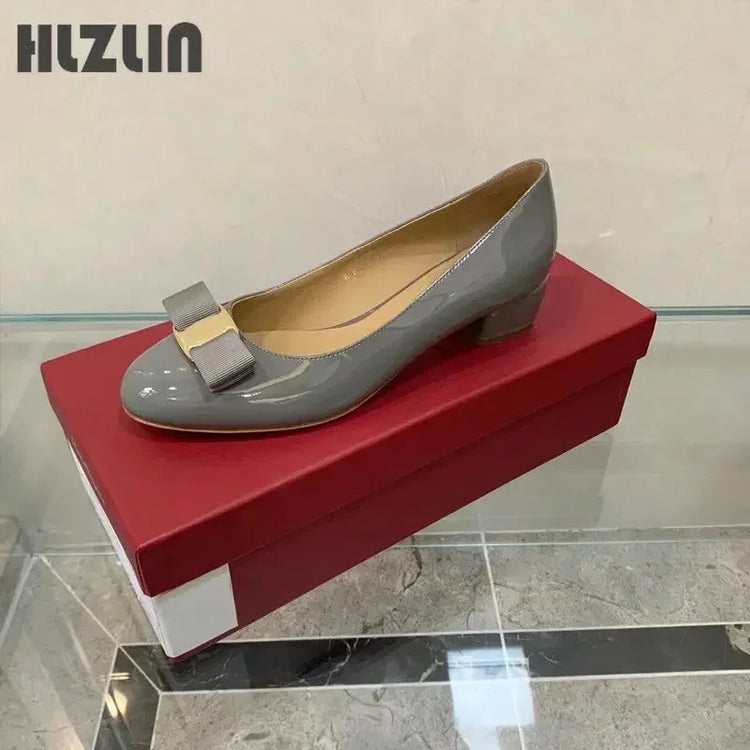 JP GPBD Ballet flats new leather round head shallow bow multifunctional single shoes women's leather bow bow design