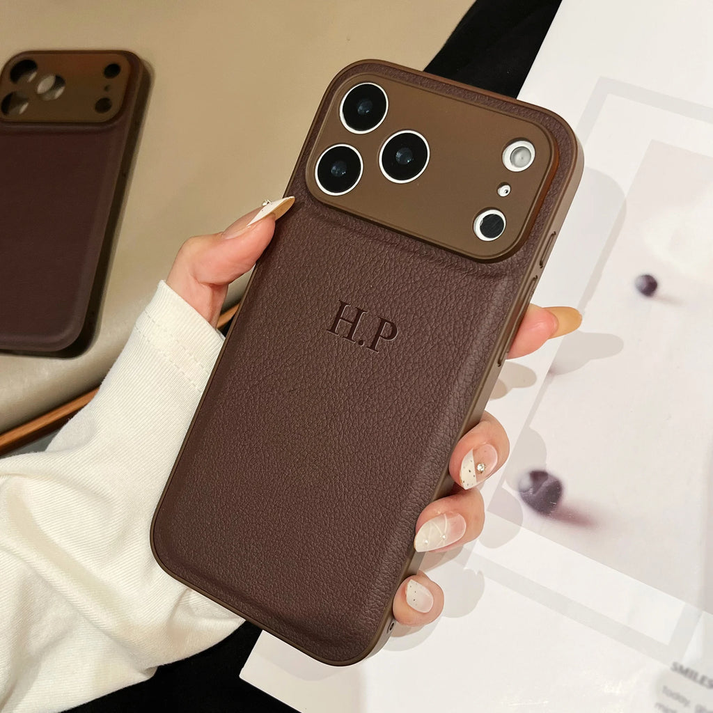 Personalized Luxury Customized Name 3D DIY Hot Engrave Faux Leather Phone Case For IPhone18 17 16 15 14 13 Pro Max Plus Air