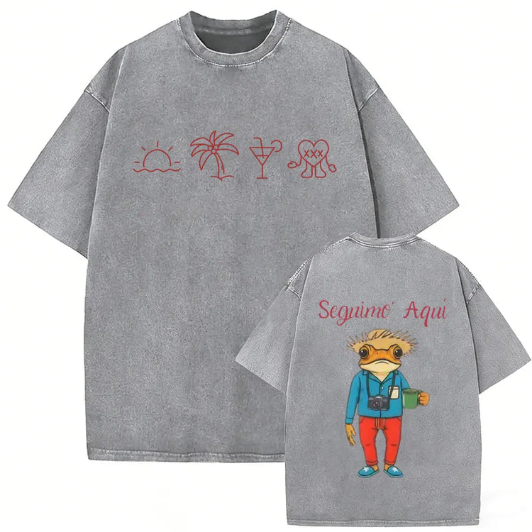 Rapper Bad Bunny Vintage Washed T Shirts Fans Gift Debi Tirar Mas Fotos DTMF Merch T-shirt Men's Women Hip Hop Fashion T-shirts