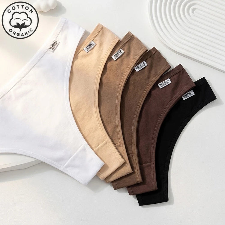 6Pcs Cotton Women's Underwear Ribbed Briefs Sexy Panties Low Waist Brazilian Thong For Girls Cute Lingerie Daily & Sports