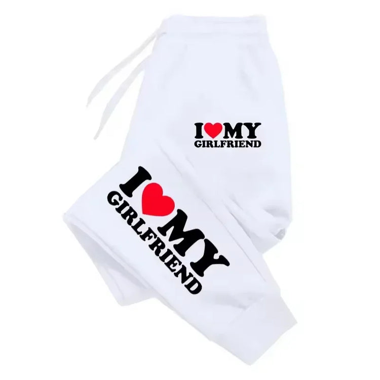 I Love My Boyfriend and Girlfriend Print Pants Woman Man Couple Sweatpants Loose Casual Warm Pants Pocket Drawstring Sportswear