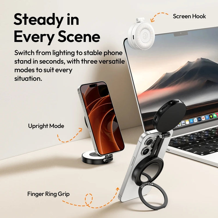 Ulanzi LM23 LED Selfie Ring Light LED Phone Fill Light Magnetic BI-Color for iPhone 17 Samsung Build-in Mirror and Phone Stand