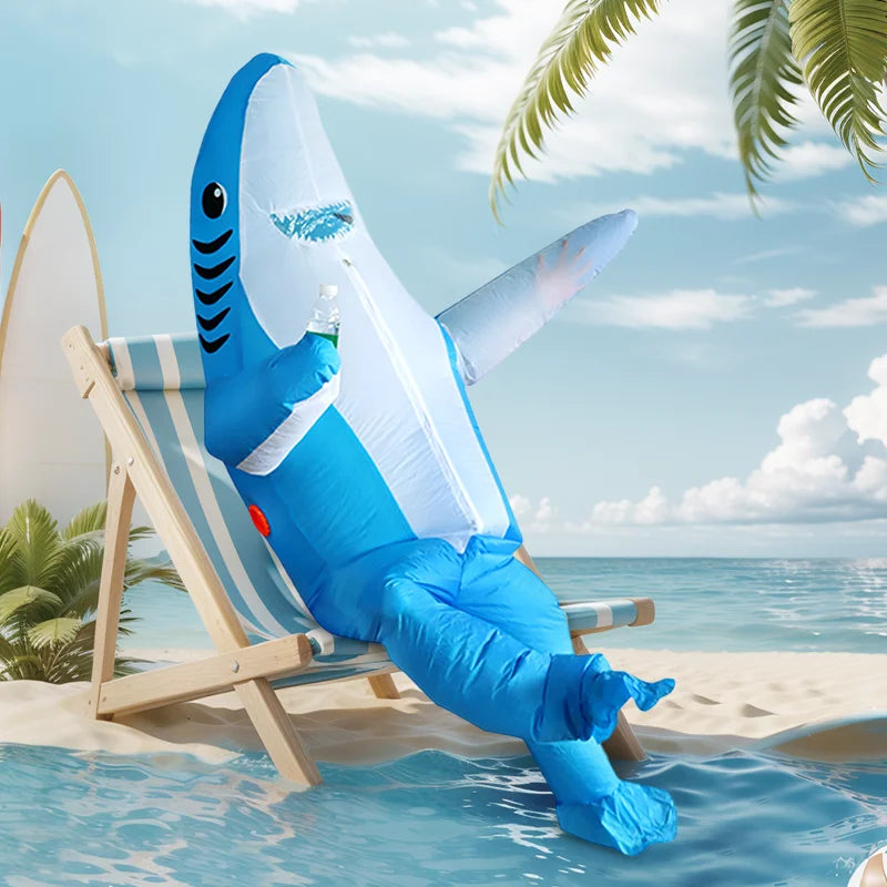 Christmas Cute Unique Standing Blue Shark Design Inflatable Suit, Halloween Play Inflatable Costume Props Shark Inflatable Suit