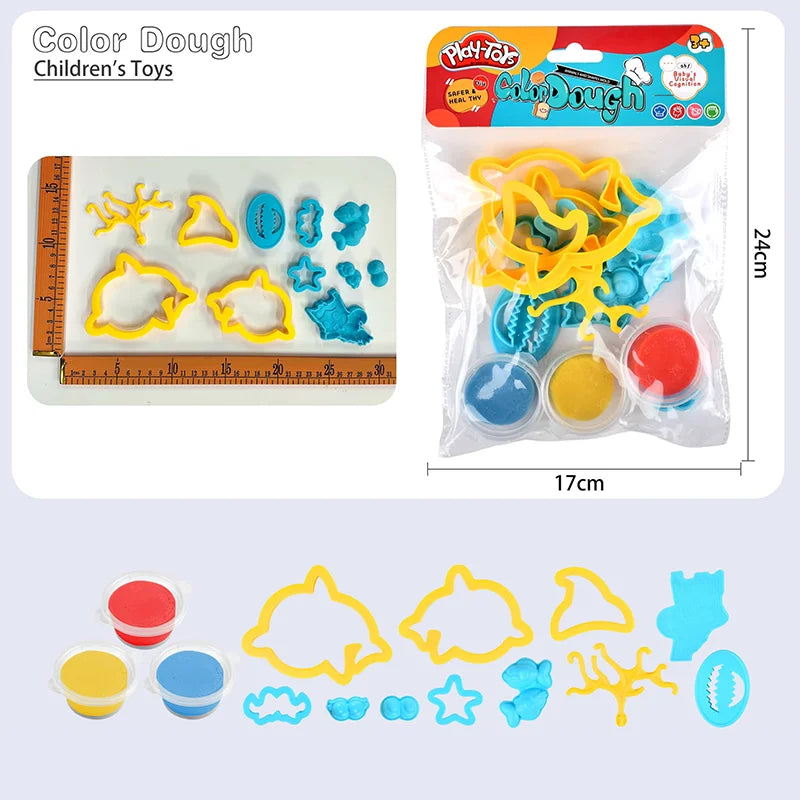 Sea Animal Modeling Clay Kit Kid DIY Plasticine Ocean Animal Molds Play Dough Set Creative Educational Toy Sensory Activity Gift