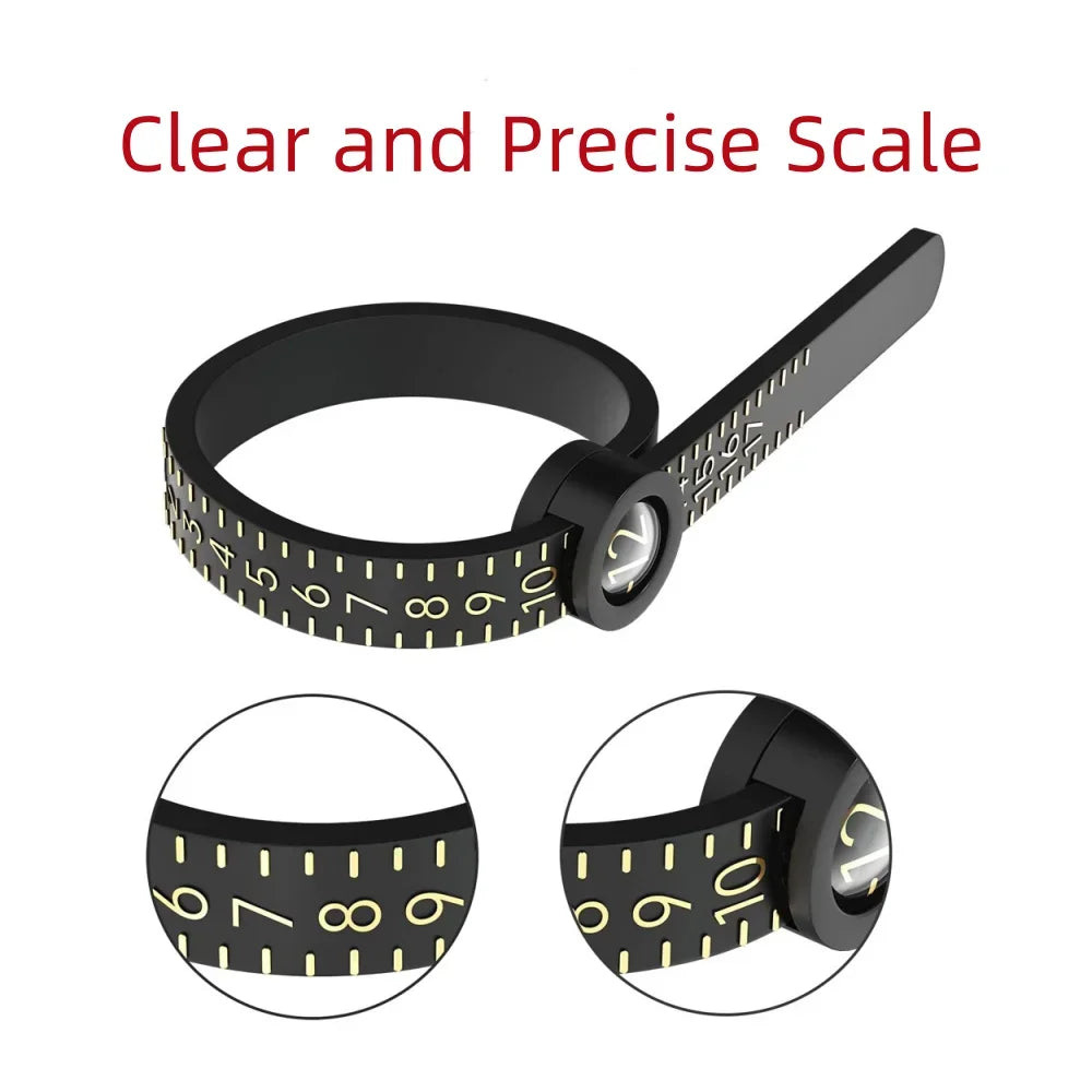 US/UK/EU/HK Size Ring Ruler Ring Measuring Tape Ring Measuring Tool Annular Coil Finger Size Filter with Magnifying Glass