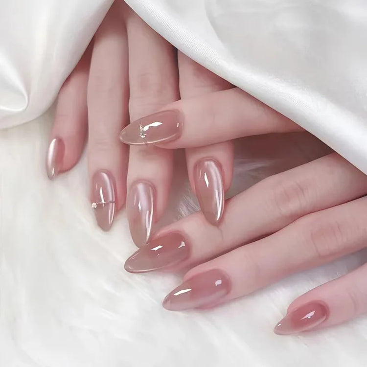 24Pcs French False Nails Almond Fake Nails with Glue Press on White Edge Design Wearable Simple Ins Pink Stiletto Nail Tips