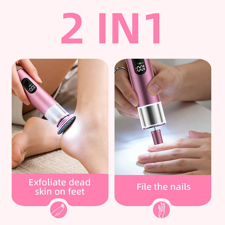 Electric Foot File Callus Remover 2-in-1 Rechargeable with 60PCS Replaceable Sandpaper Discs Nail Pedicure Tool Set for Smooth F