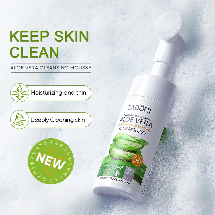 SADOER Aloe Facial Cleanser Massage Cleansing Mousse Moisturizing Deep Cleansing Anti-aigng Face Wash Foam Facial Cleanser