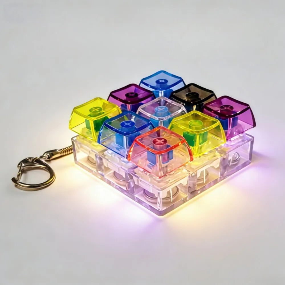 NEW LED Keyboard Keychain Fidget Toys Crystal Clicker Sensory Toy for Stress Relief Keyboard Keychain Fidget Toy for Adults Kids