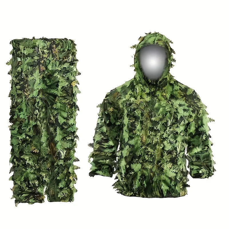 Adult Spring and Autumn Camo Bionic Leaves Camouflage Suit Hunting Ghillie Suit Woodland Camouflage Bird Watch Photography Suit