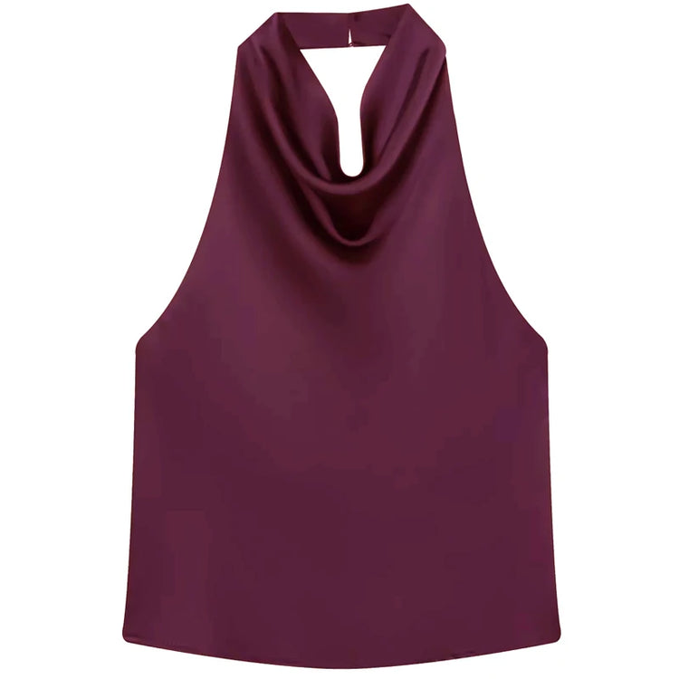 HXAO Top Women Halter Satin Women Tops Backless Corset Top Vest Yellow Pink Black Summer Elegant Sexy Tops Tank Vestidos