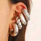 Fashion 4pcs C Shaped Acrylic Ear Clip for Women Simple Gold Silver Color No Pierced Round Earrings Punk Female Jewelry