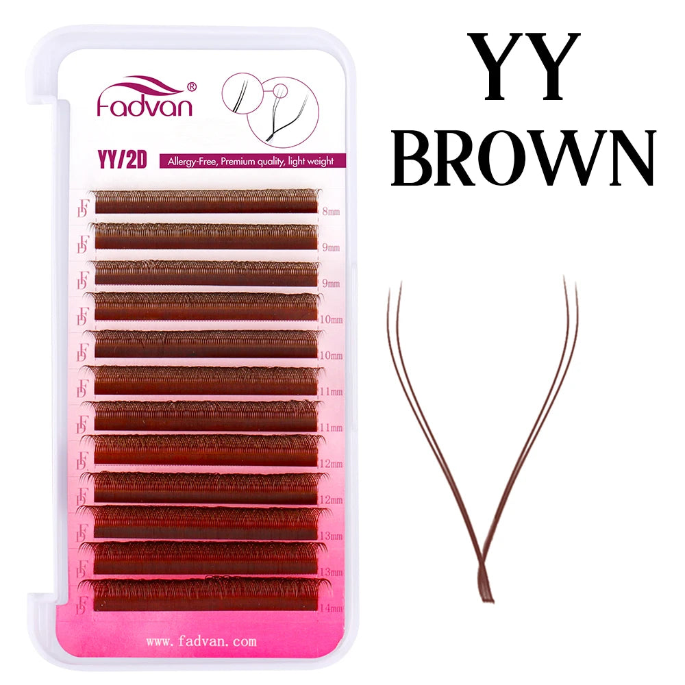 FADVAN Brown YY D/M(LU)/L Curl Eyelash Extension 0.07mm Natural Premade Lash 2D W Shape Style Soft Faux Mink Light False Lashes